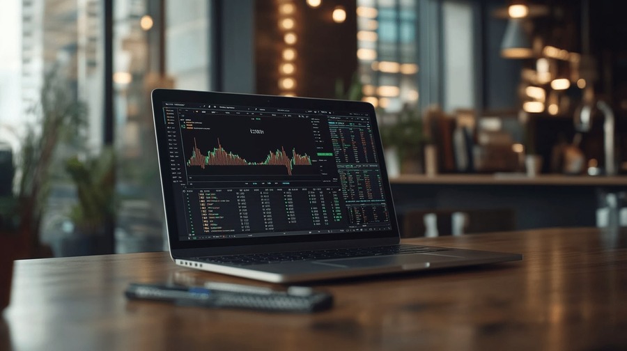 MacBook showing crypto trading dashboard MacBook showing crypto trading dashboard