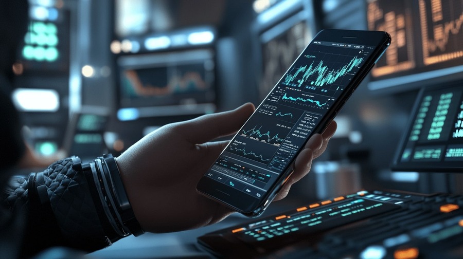 Smartphone displaying financial charts Smartphone displaying financial charts