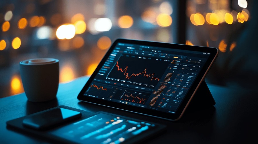 Expert Crypto Analysis and Blockchain Project Reviews 2 Tablet showing stock market trends
