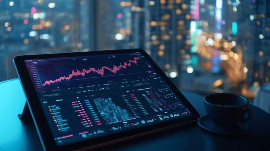 Expert Crypto Analysis and Blockchain Project Reviews 1 Tablet with rising stock chart