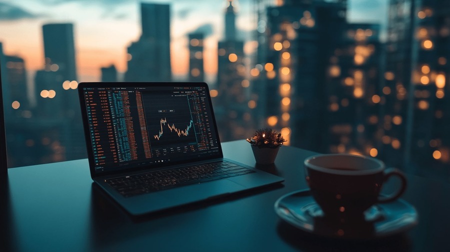 Análisis experto de criptomonedas y reseñas de proyectos blockchain 8 Laptop trading screen at night
